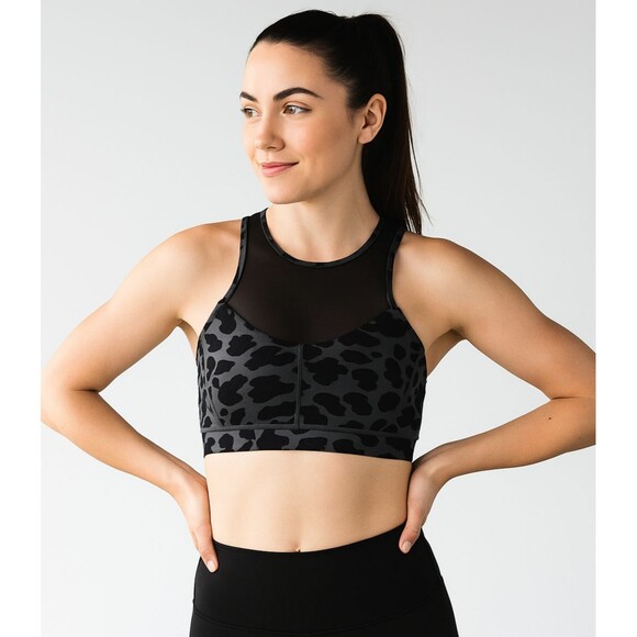 Lululemon Sports Bra Womens Gray 8 Leopard Print Mesh Racerback Sports Yoga - Picture 1 of 5
